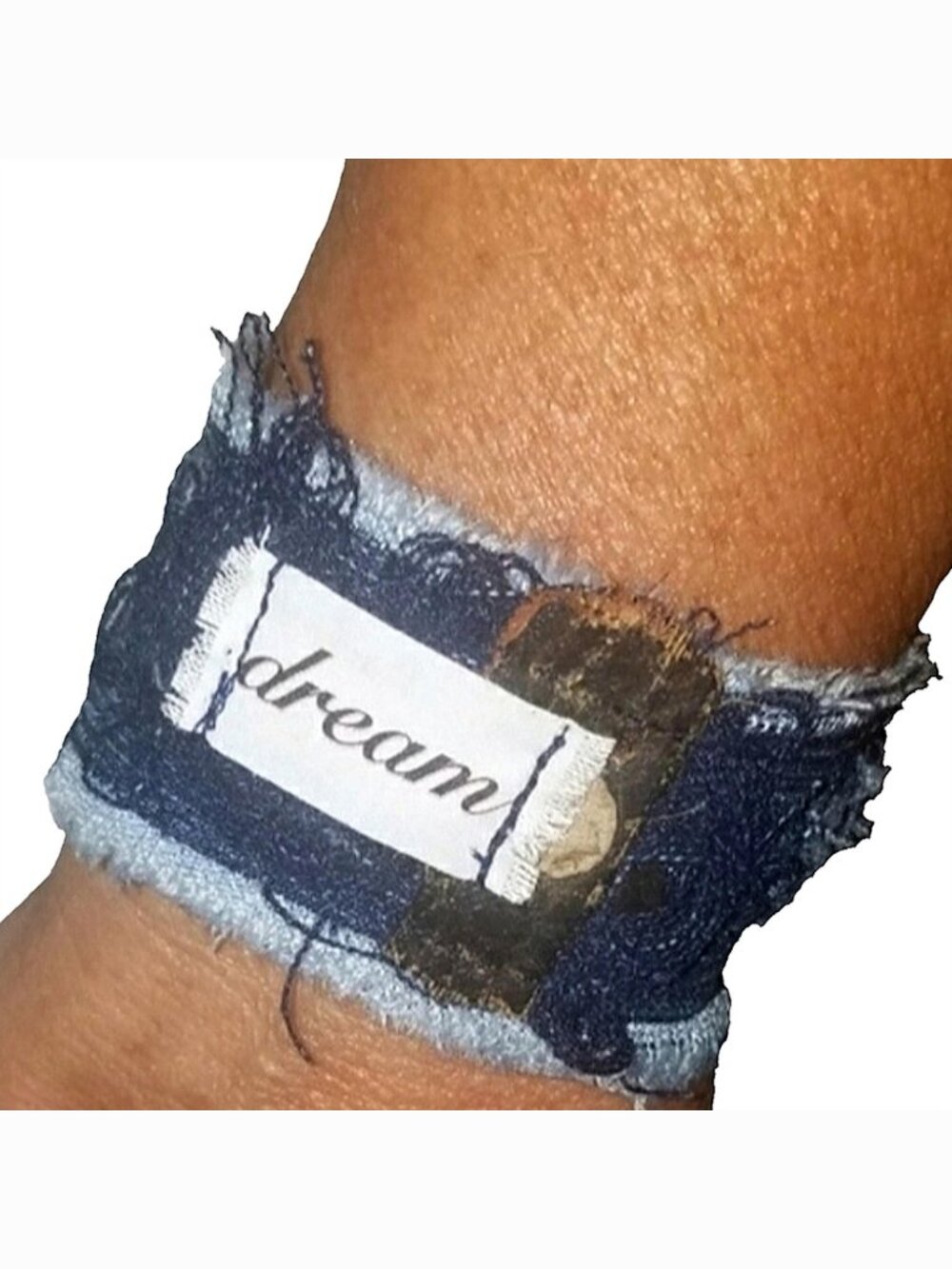 Dream Bracelet Cuff Upcycled Distressed Denim Tattered Frayed Grunge Flair